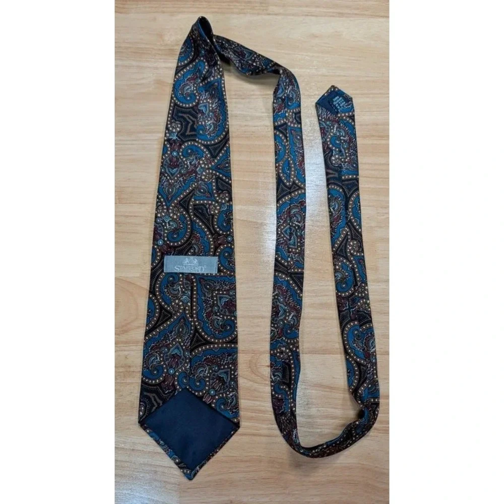 Stafford Executive Mens Silk Tie Blue Burgundy Gold Paisley Made in USA Classic